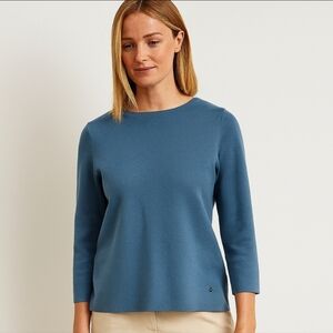 BRAX Blue Wool Blend Textured Sweater Size 38 M Pullover 3/4 Sleeve